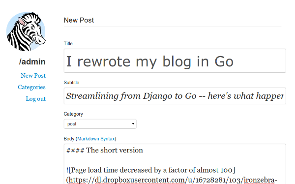 The IronZebra blog Golang admin section